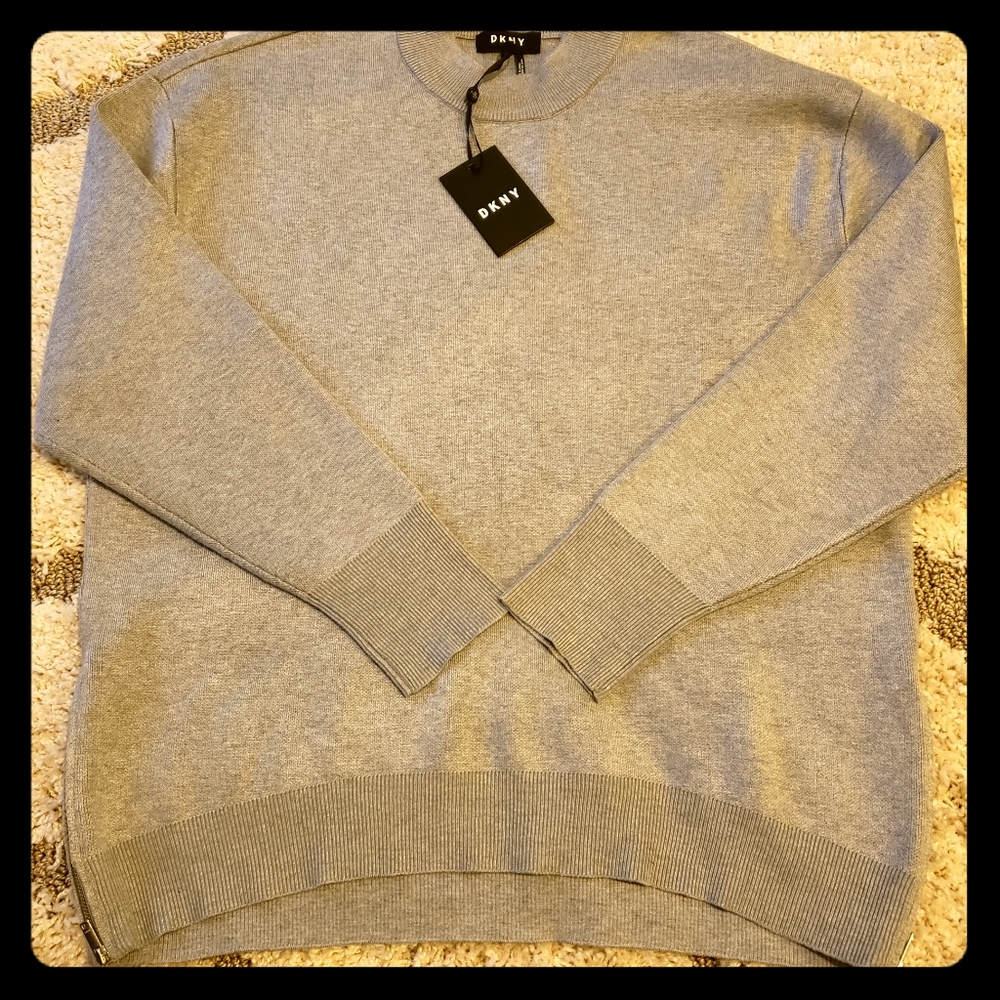 DKNY Heather Grey knit sweater - side zippers